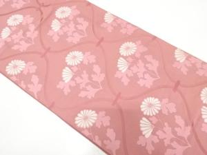 網目に菊模様織り出し　袋帯